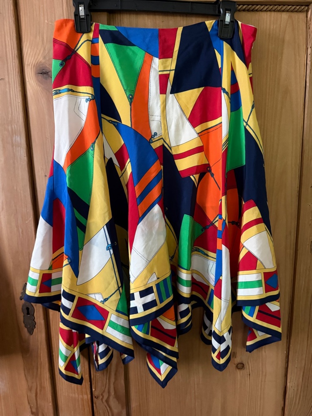 Ralph Lauren Silk Multicolor Nautical-Print Asymmetrical Skirt